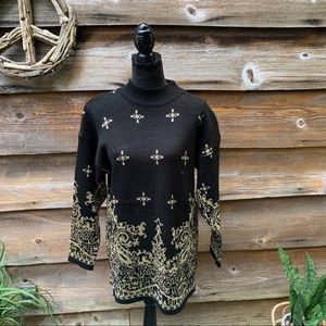 Vintage Sheridan Square Size Small Pullover Sweater Black Gold